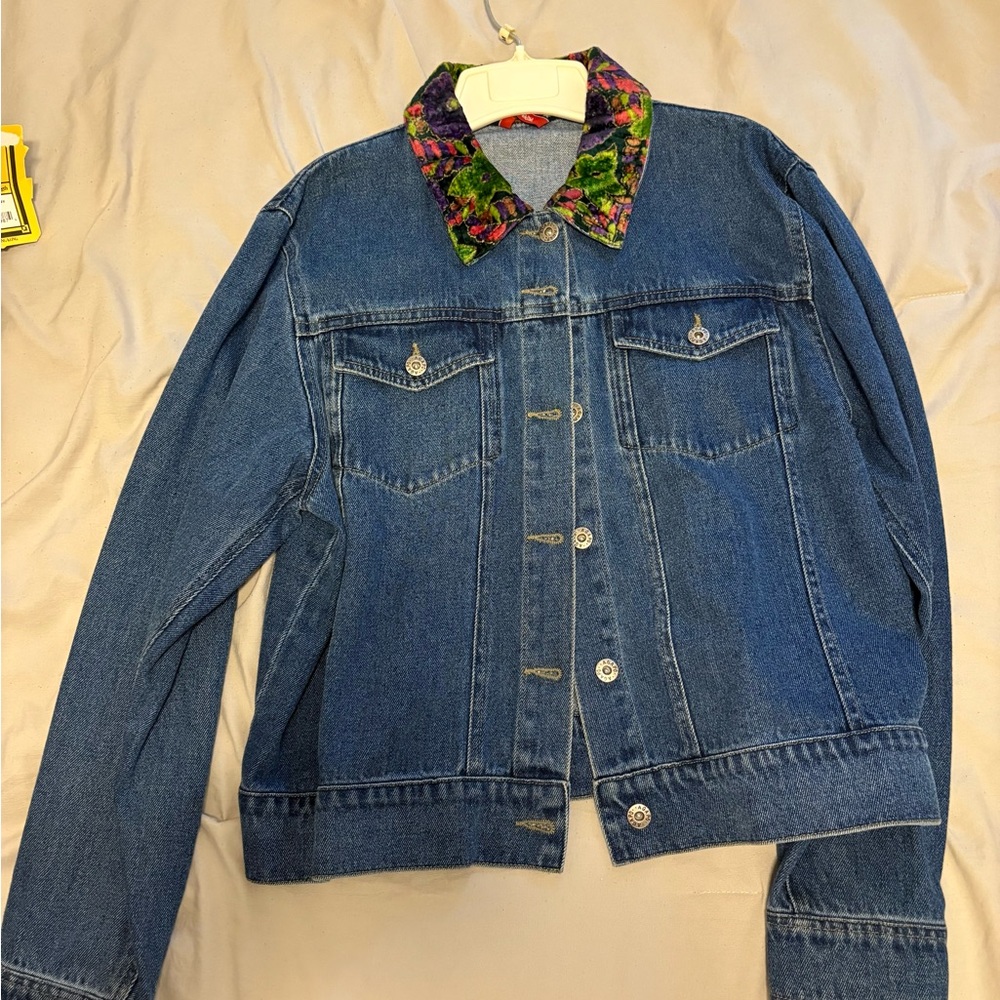 Denim Jacket With Colorful Patchwork - image 2